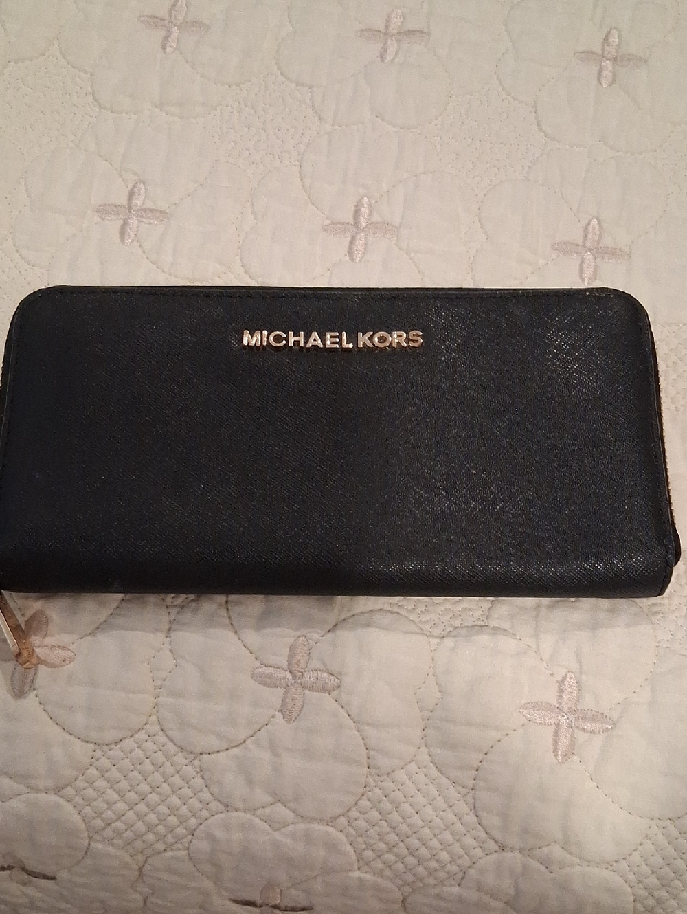 Michael Kors Black Zip Around Wallet with Gold Logo Very Good Condition
